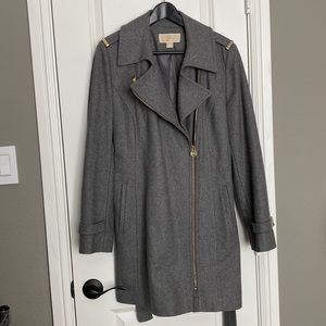Michael Kors Zipper Pea Coat w/ Belt Gray